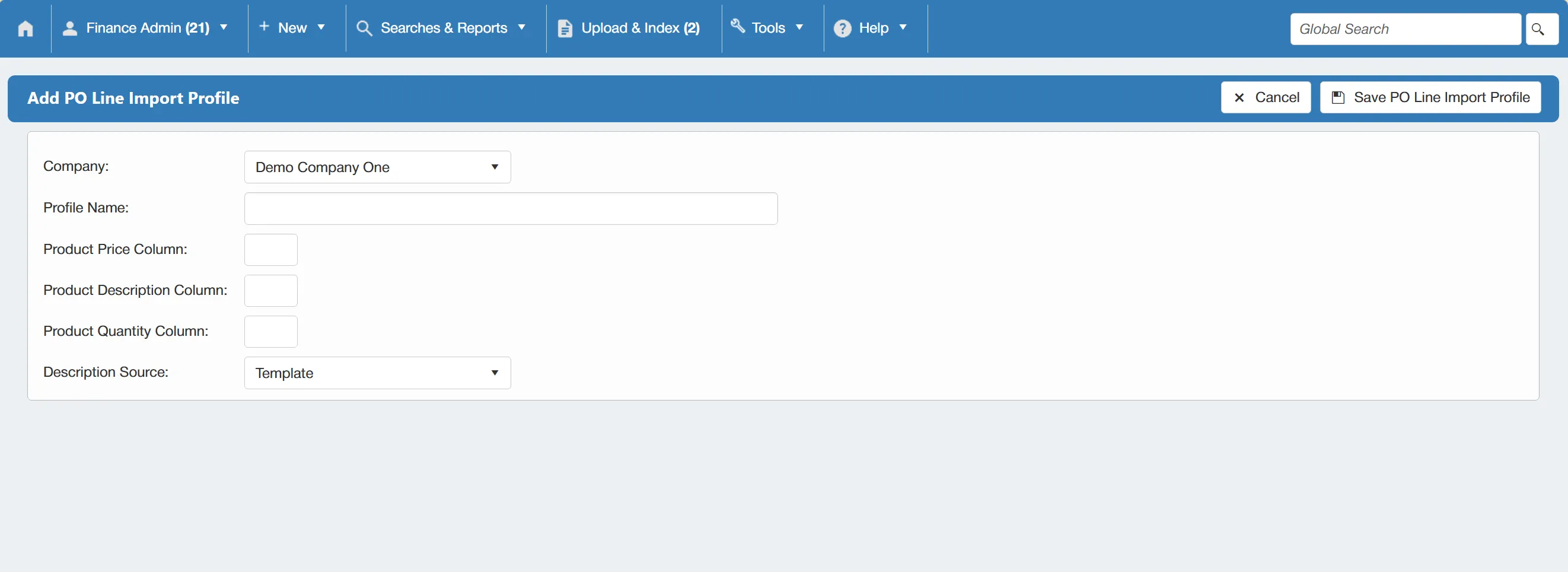 Complete the details for your new PO Line Import Profile.