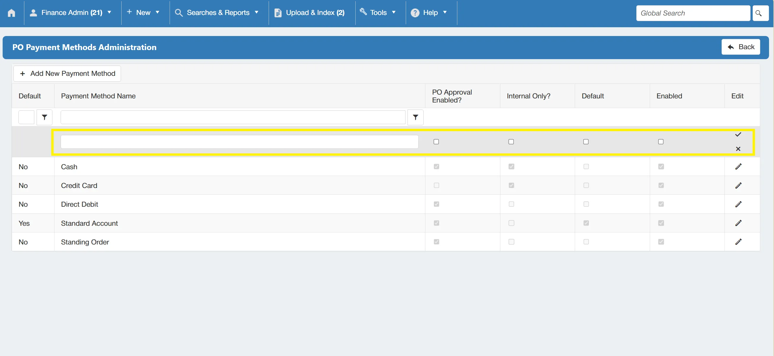 Type the new payment method into the designated field before saving.