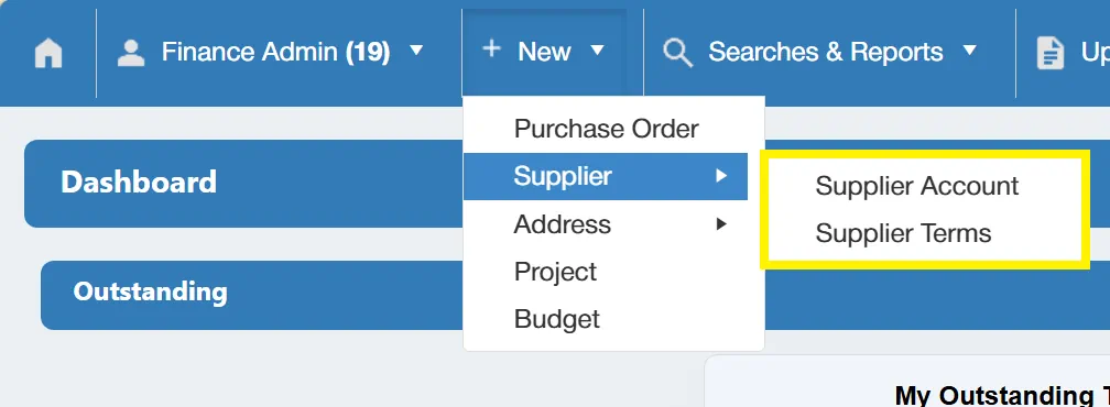 Create supplier accounts and terms within the purchase order software.