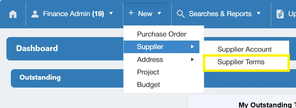 Create supplier terms for your suppliers within the purchase order system.