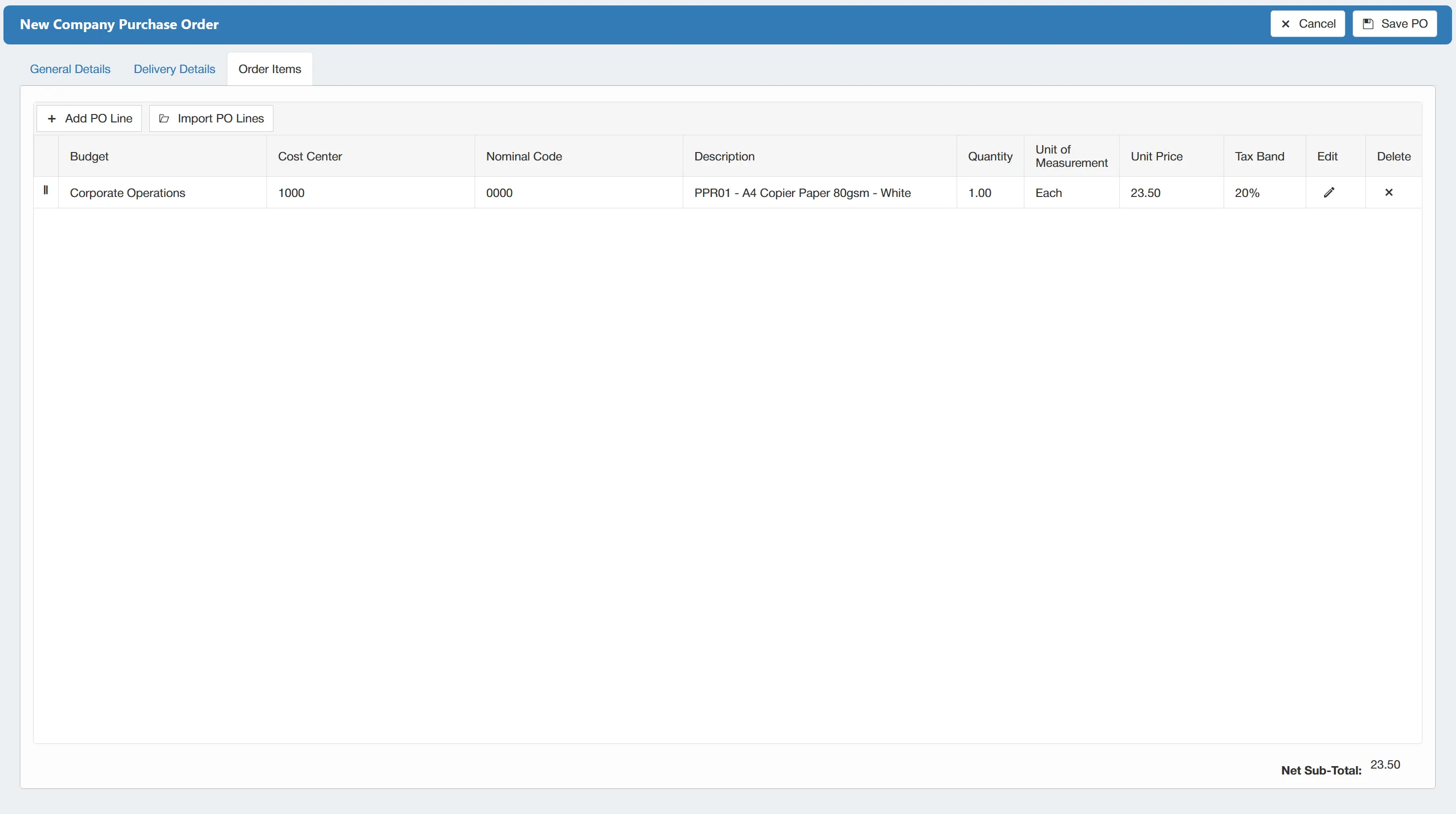The grid will update as more items are added and a subtotal will be displayed in the bottom corner.