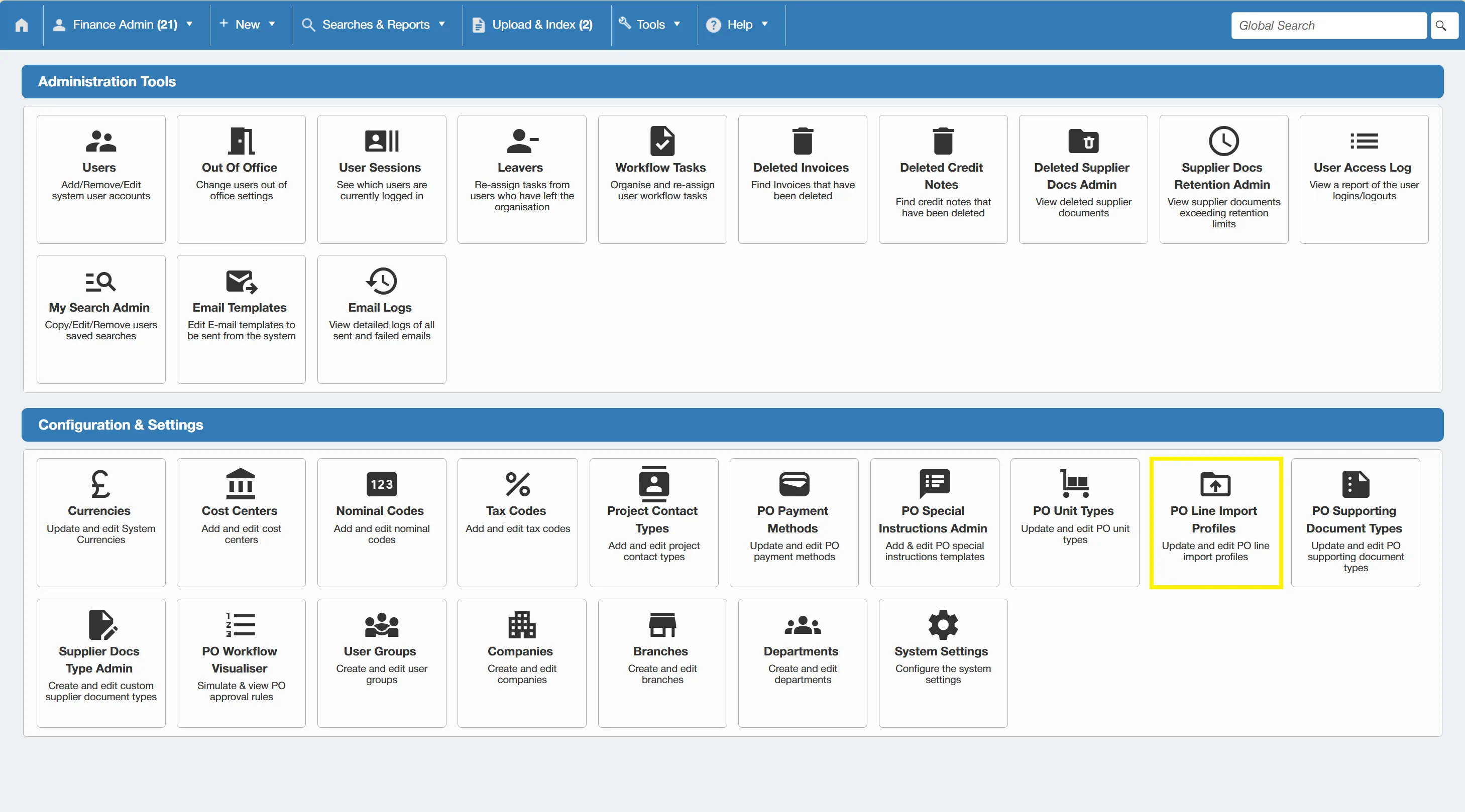 PO Line Import Profiles are the layouts in which the system can import purchase order lines.