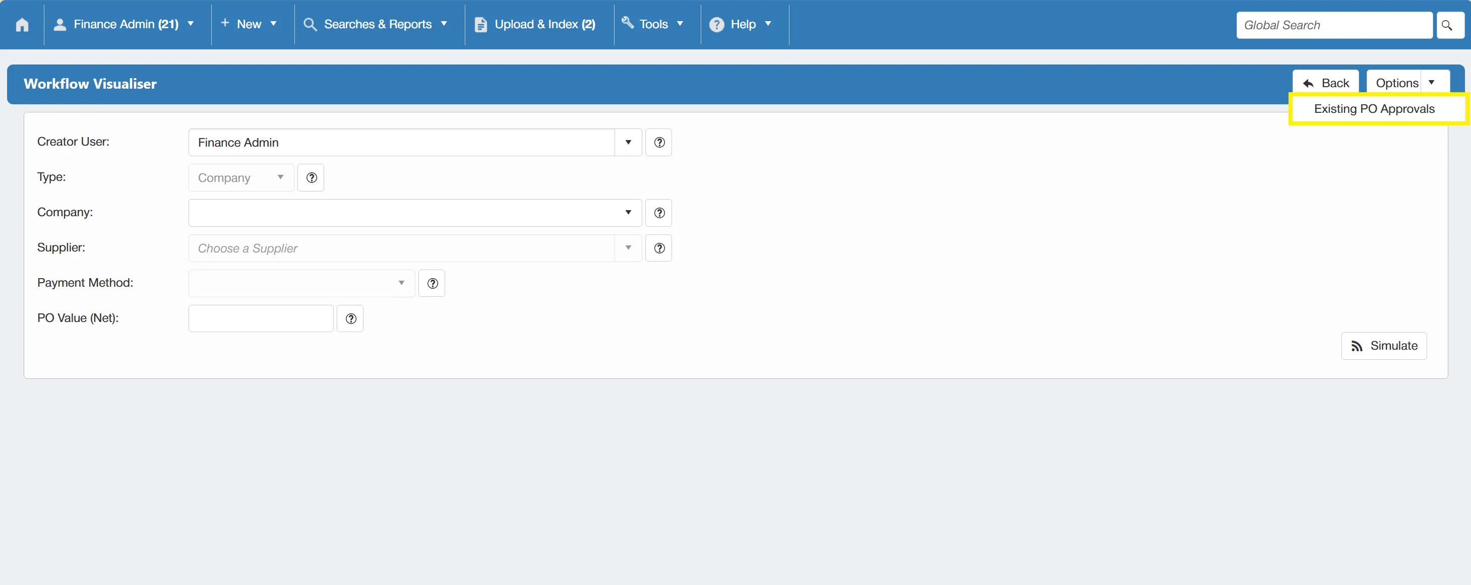 Users can view the approval information for existing purchase orders.