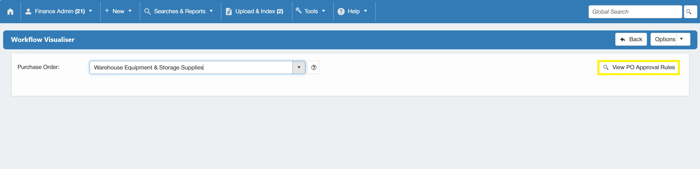 Once the existing PO is selected, click the View PO Approval Rules button.