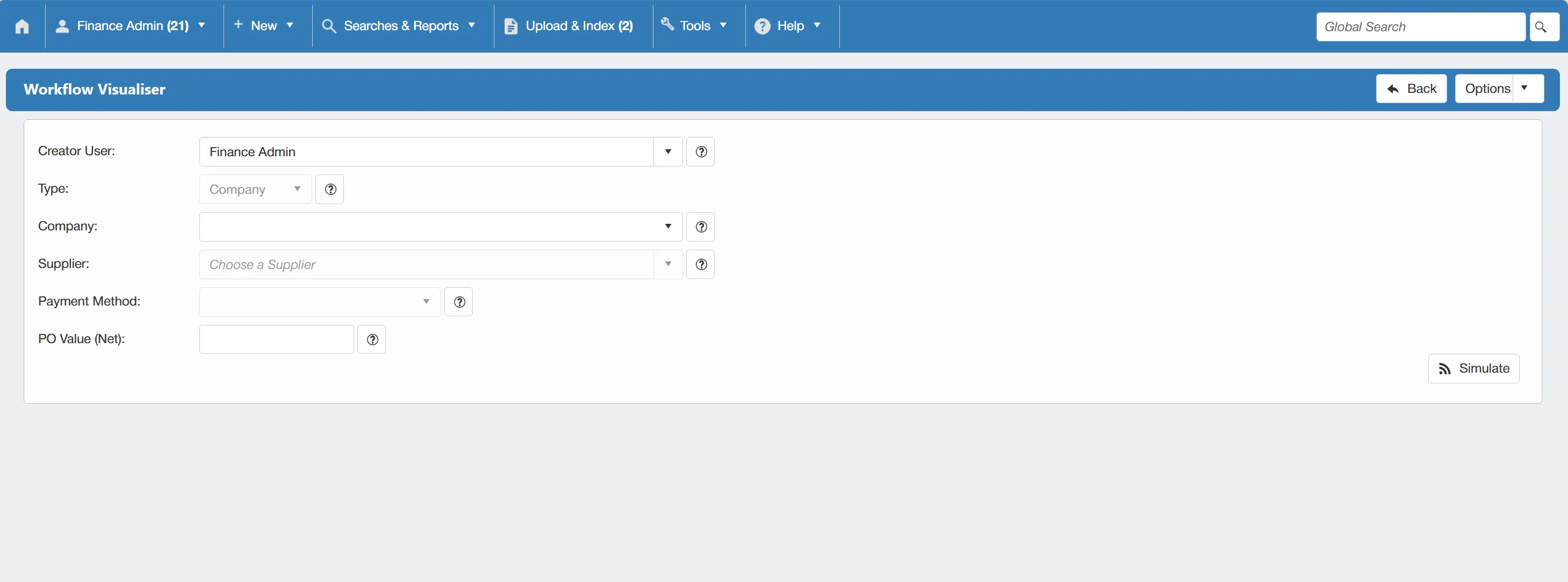 The system allows users to specify various parameters when simulating approval.