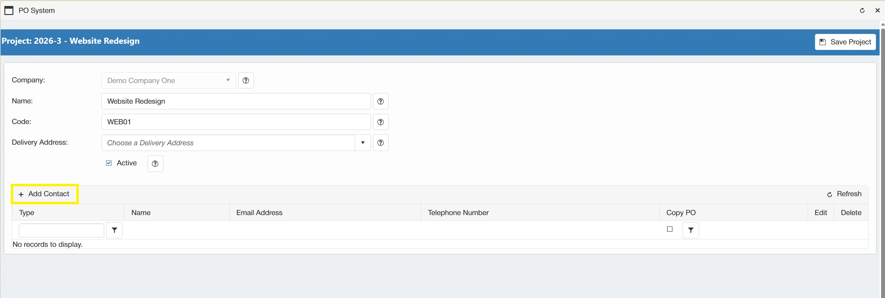 Add contacts to your projects.