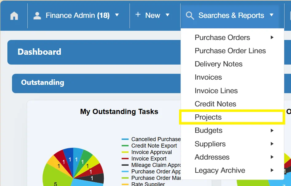 Users can conduct searches for projects within the PO software.