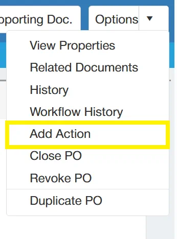 Adding an action against a purchase order allows users to set reminders for themselves against a specific PO.