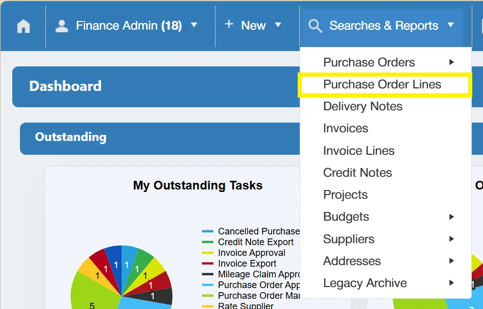 Users can search for individual purchase order lines.