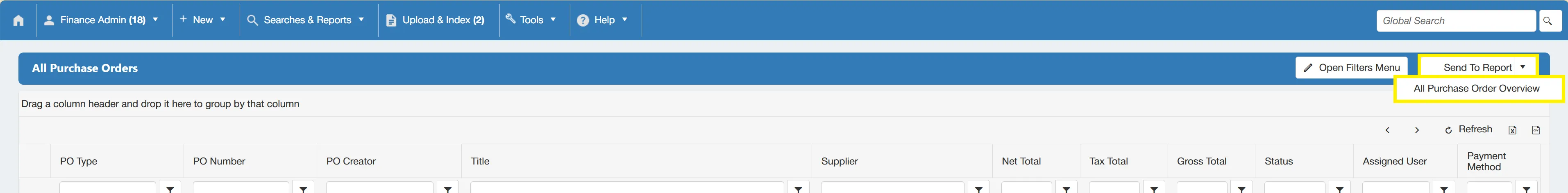 Users can send the search results to a report.