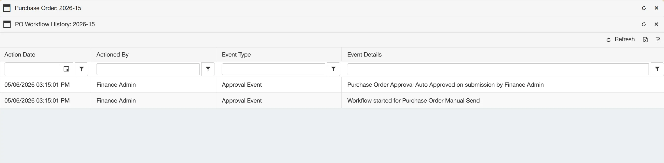 Workflow history is displayed clearly for easy review.