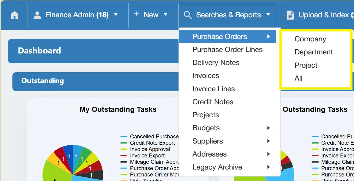 Carry out searches for purchase orders within the PO software.