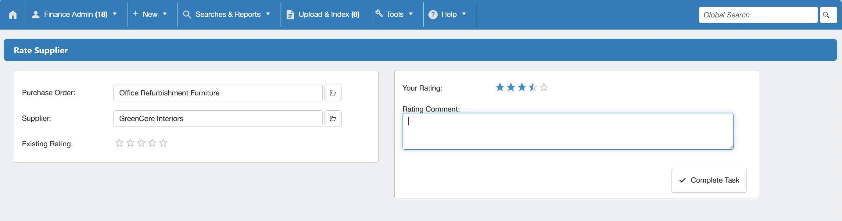 Suppliers can be rated from 1 to 5 stars to indicate performance.