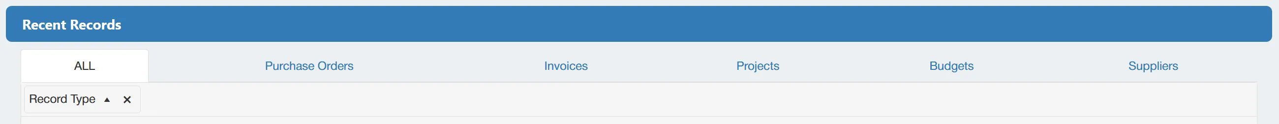 Users can filter the recent records by using the filters at the top of each column.
