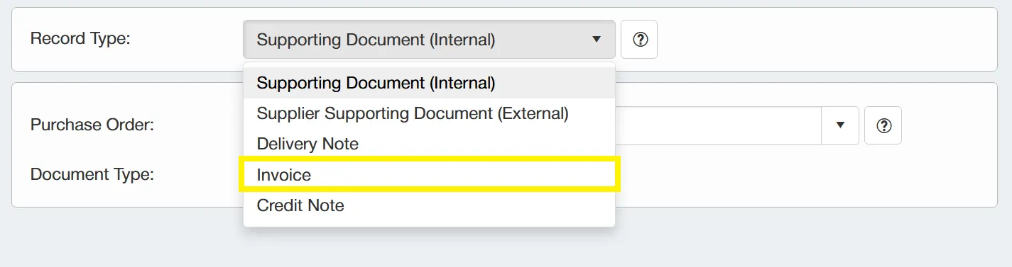 Record Type - Invoice To begin indexing an invoice, change the record type to Invoice.