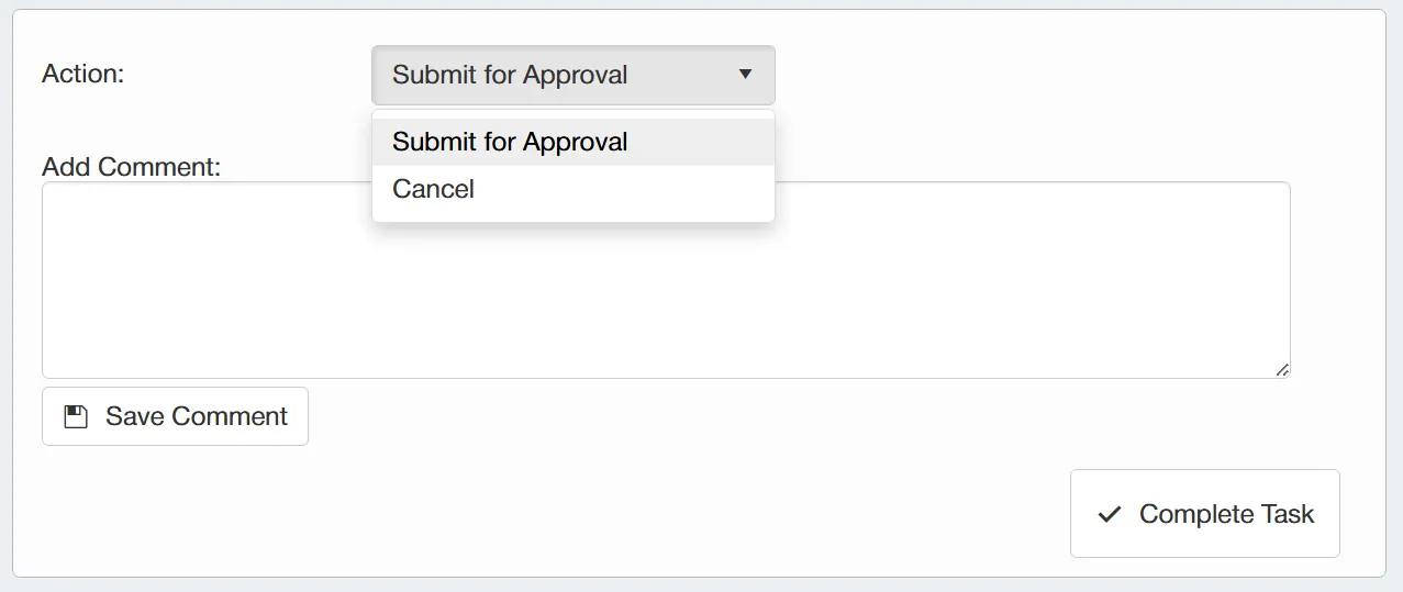The PO Creator can select an appropriate action to cancel or re-submit the purchase order.