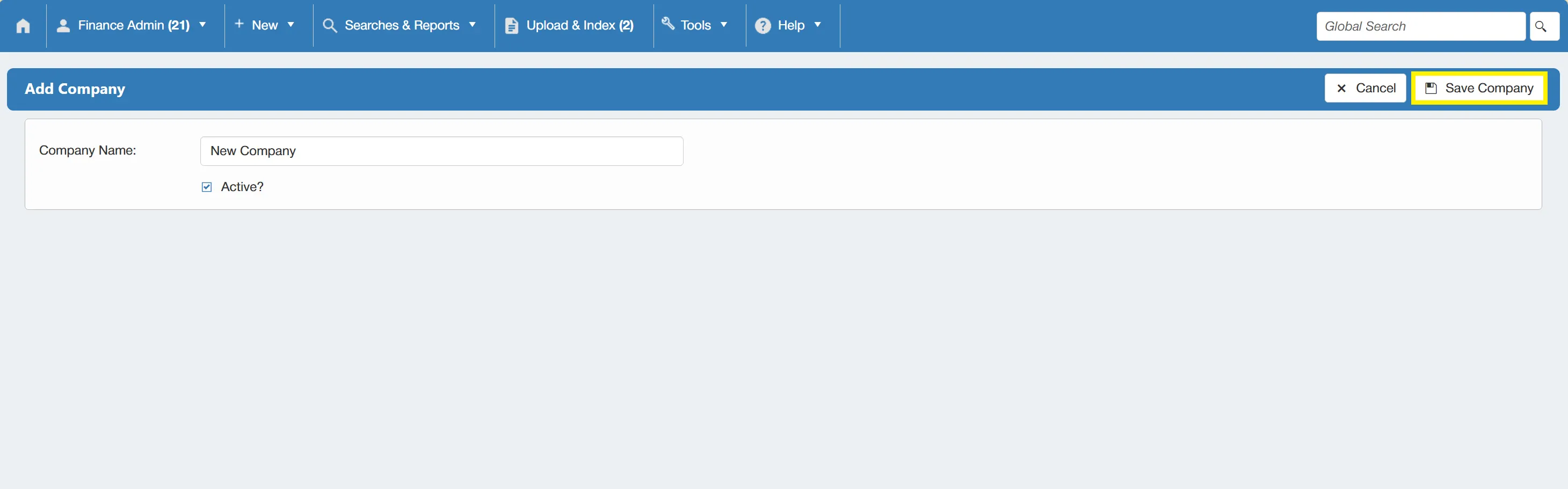 Once you have added your new company name, select save to finalise it.