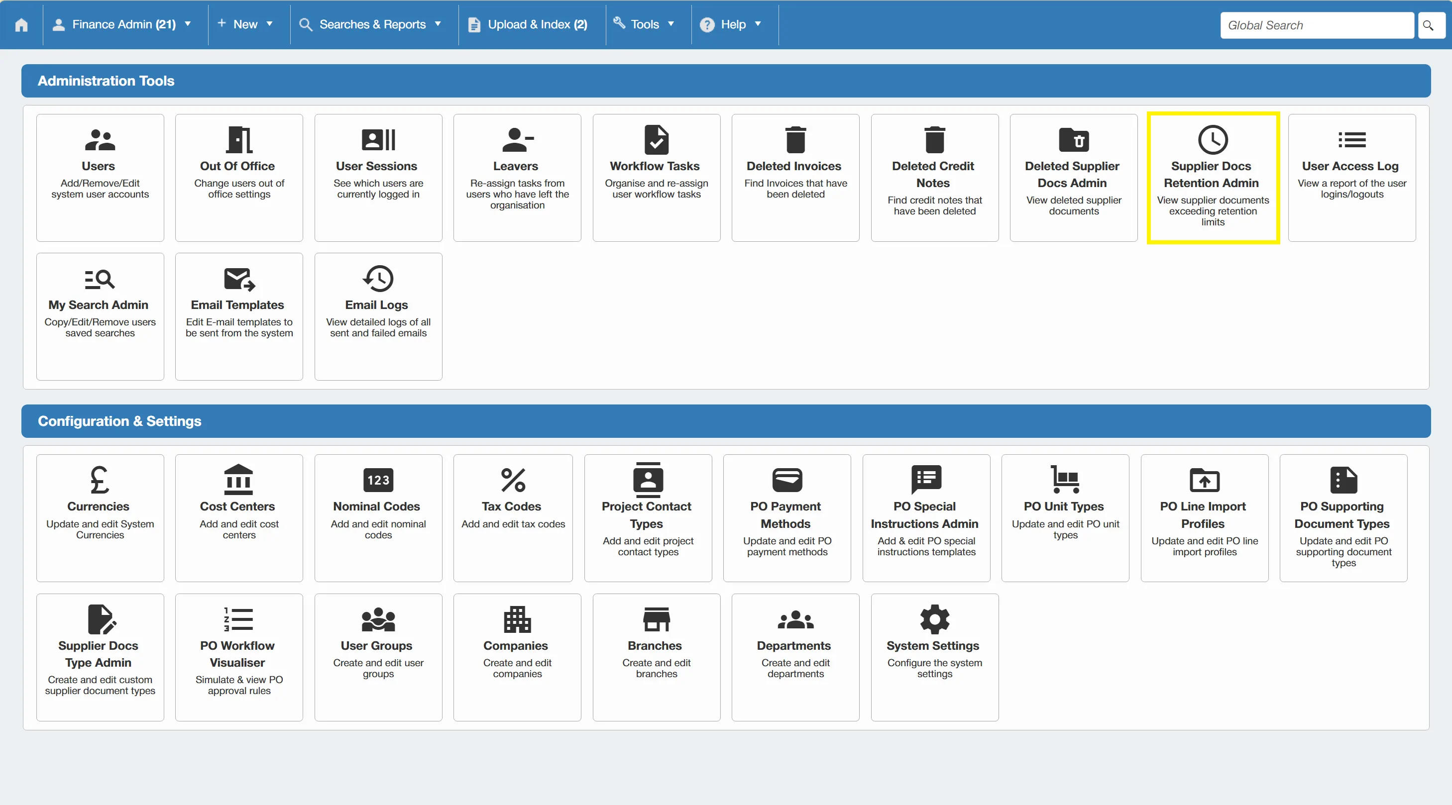 Documents that have exceeded their retention date will appear within this section.
