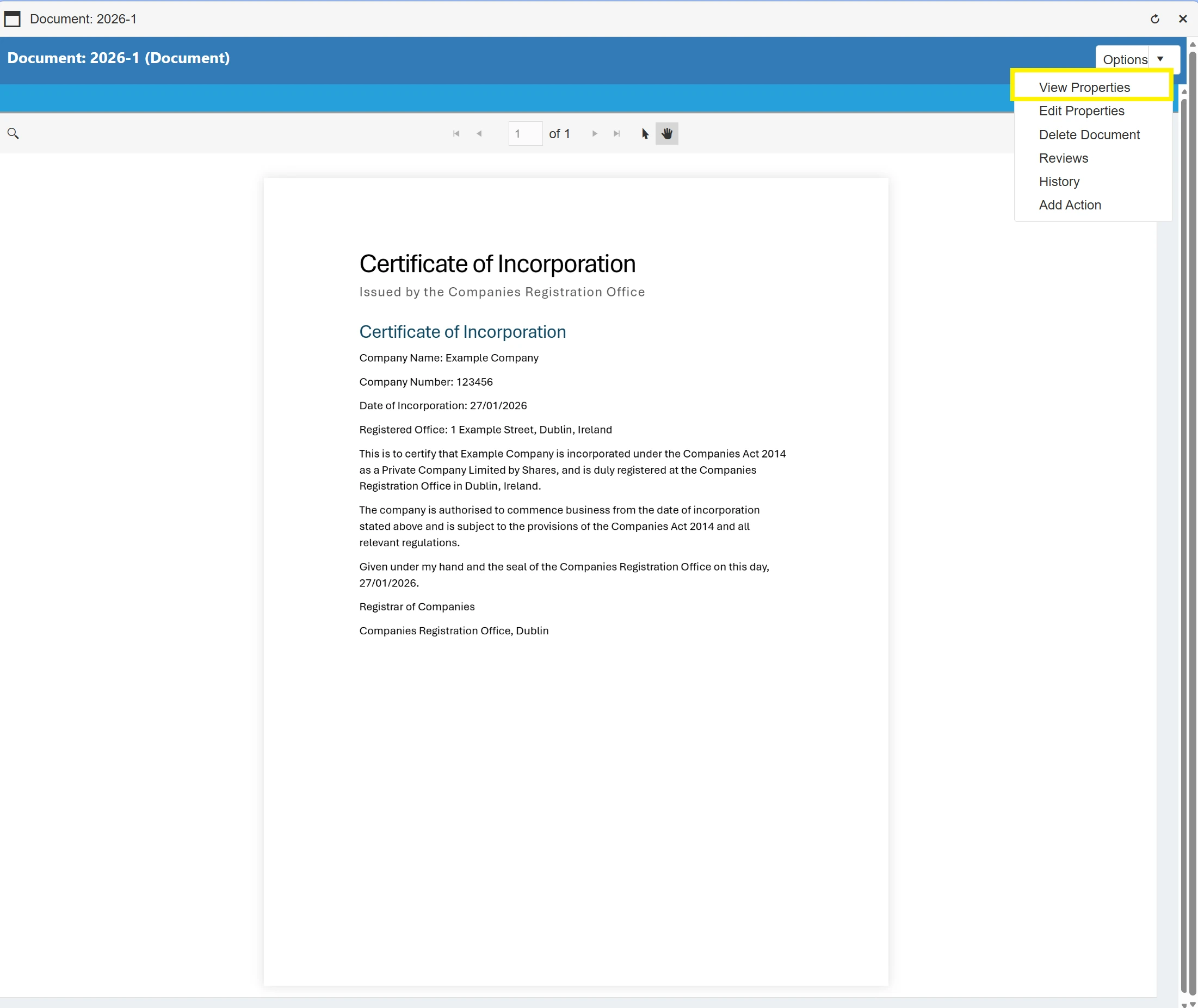 View the supplier document's properties.