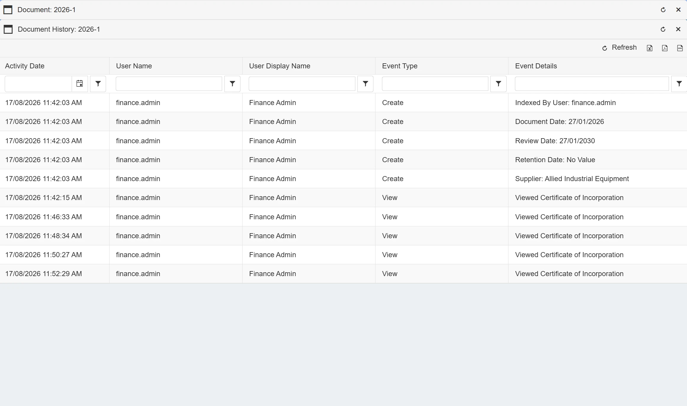 This grid displays all events in a clear manner.