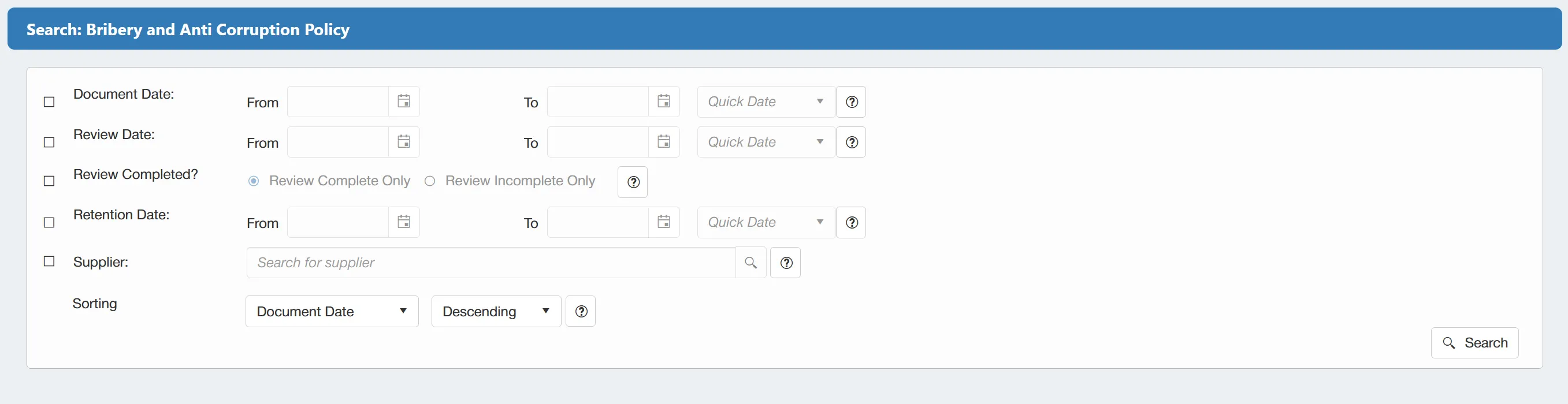 There are various filters which can be used to narrow down search results.