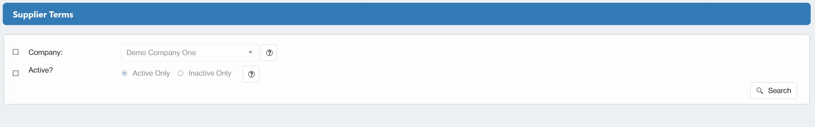 Users can filter the supplier terms search results as required.