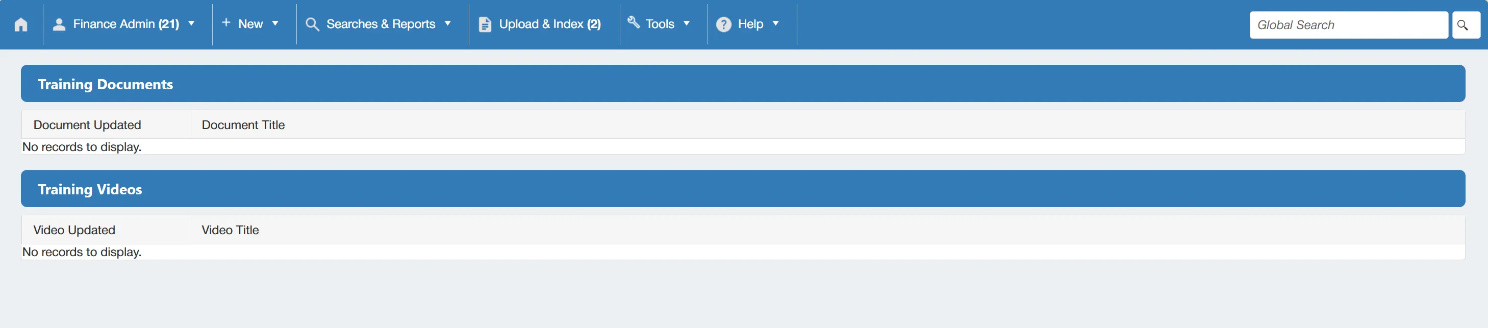 Training documents and videos will be displayed in this section.