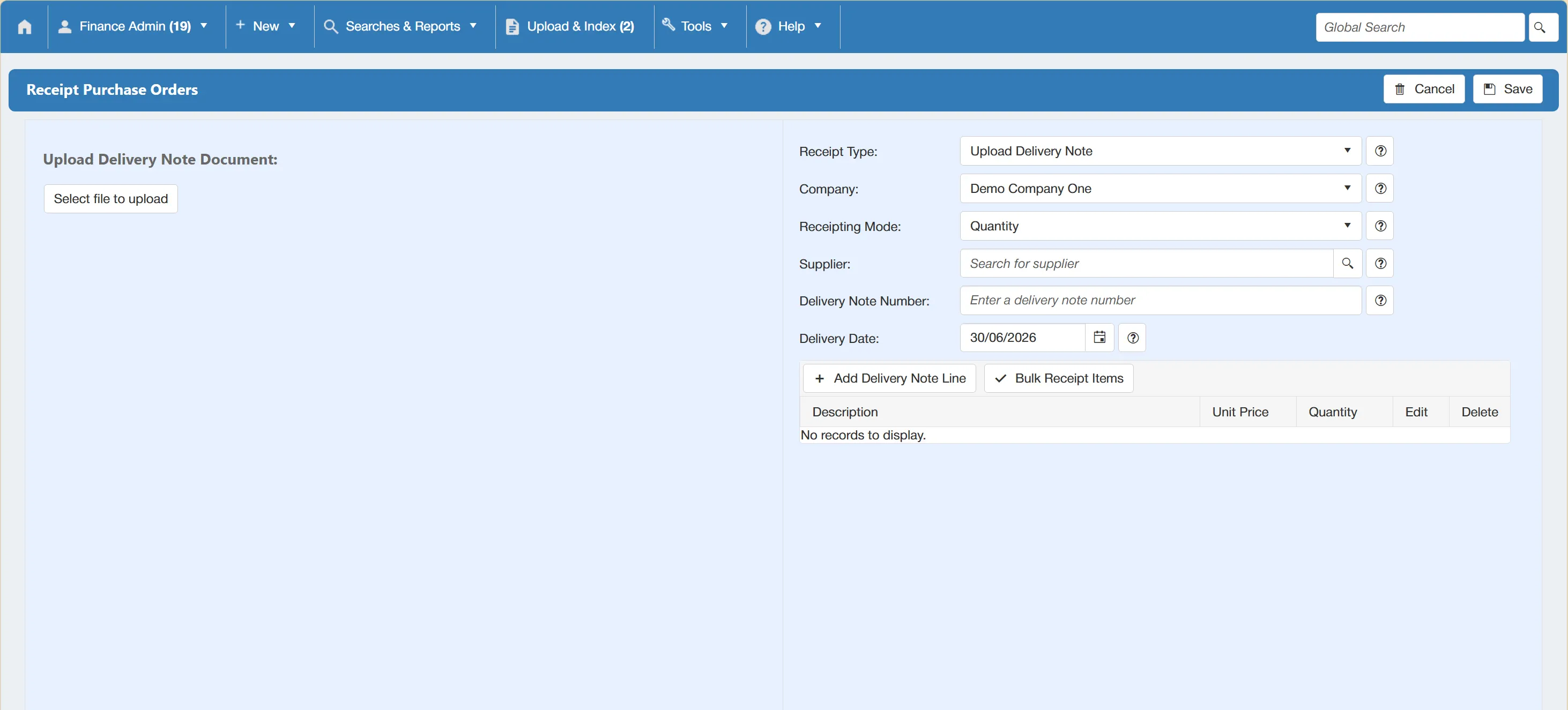 If users have received a delivery note from the supplier, this can be uploaded directly into the system.