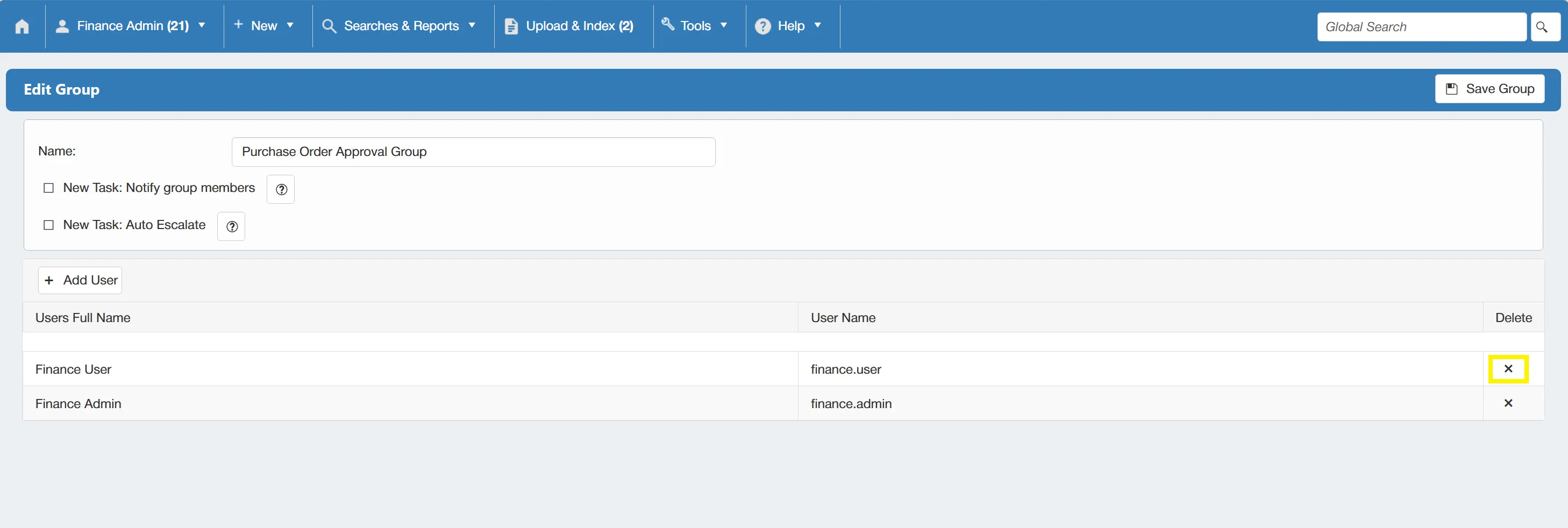 If a user is no longer required as part of a user group, they can be removed.