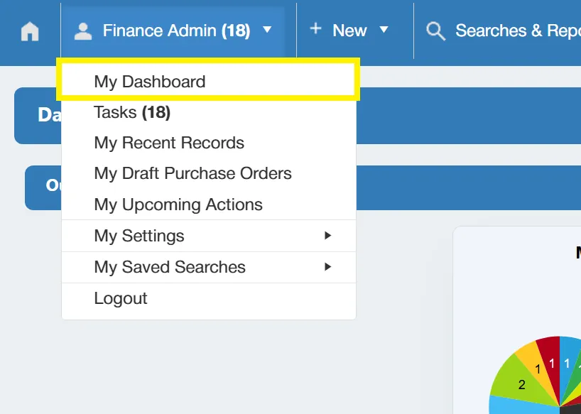 My Dashboard will take you back to the Dashboard from anywhere in your PO system.