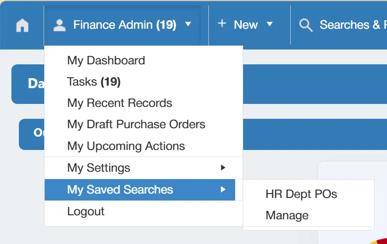The My Saved Searches menu displays any saved searches you have.