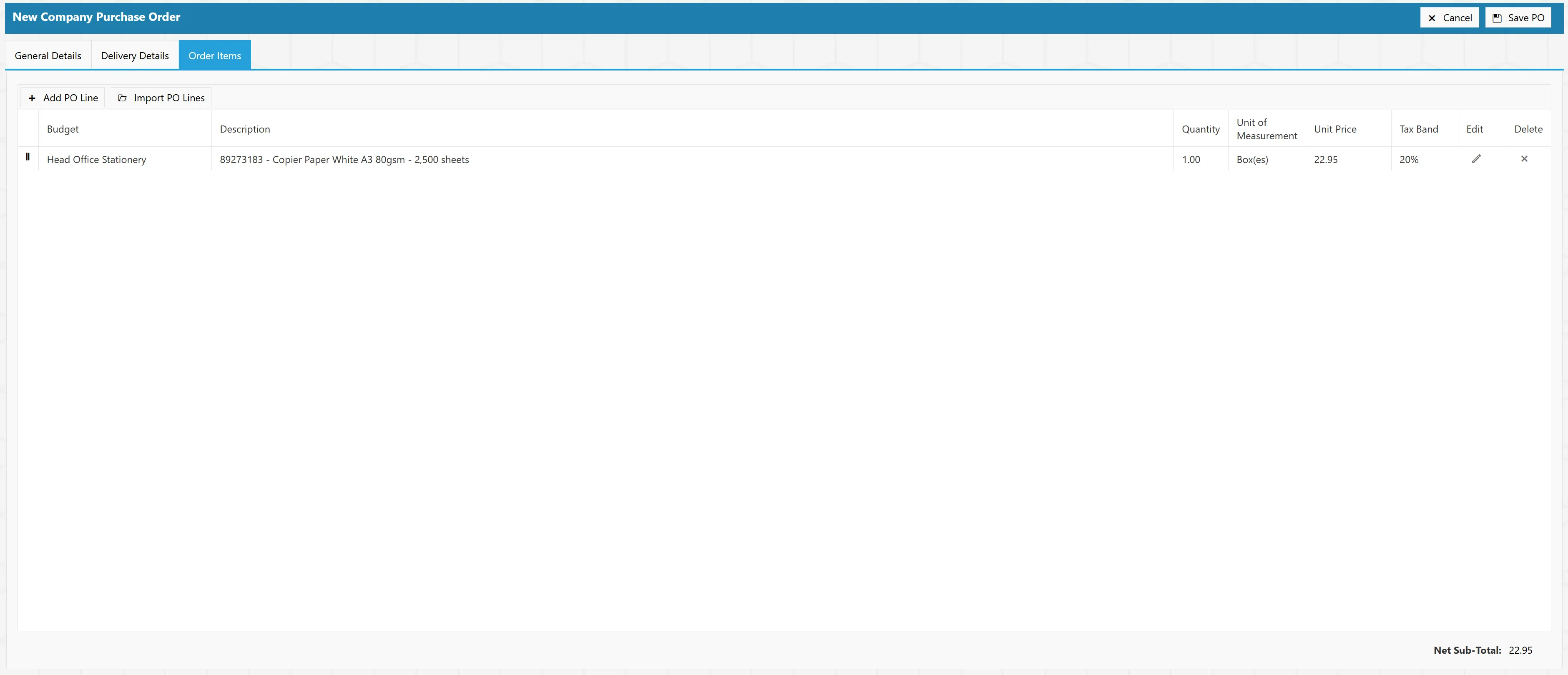The grid will update as more items are added and a subtotal will be displayed in the bottom corner.