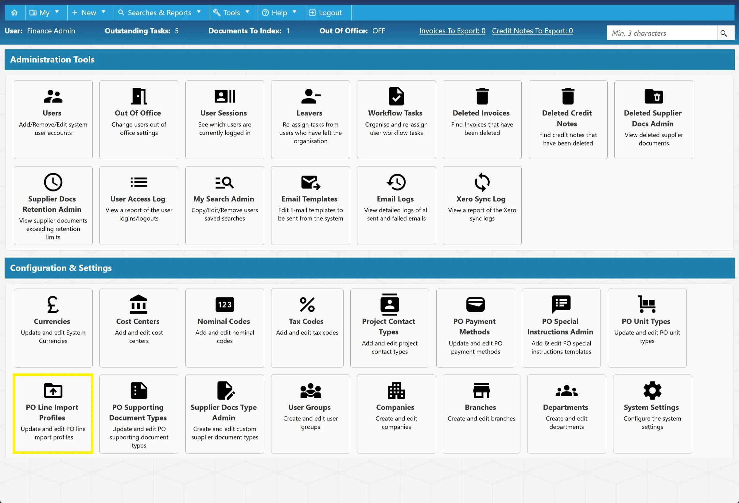 PO Line Import Profiles are the layouts in which the system can import purchase order lines.