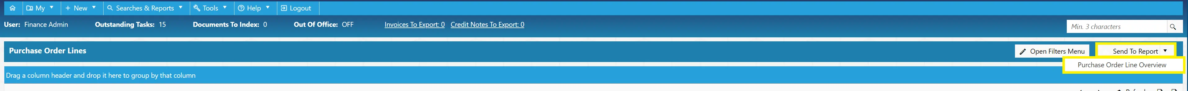Users can send the PO Lines search results to a report.