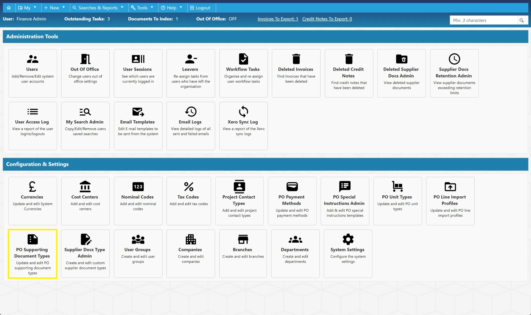 PO Supporting Document Types dictate which types of supporting documents can be attached to a PO.