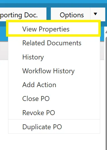 View the purchase order properties.
