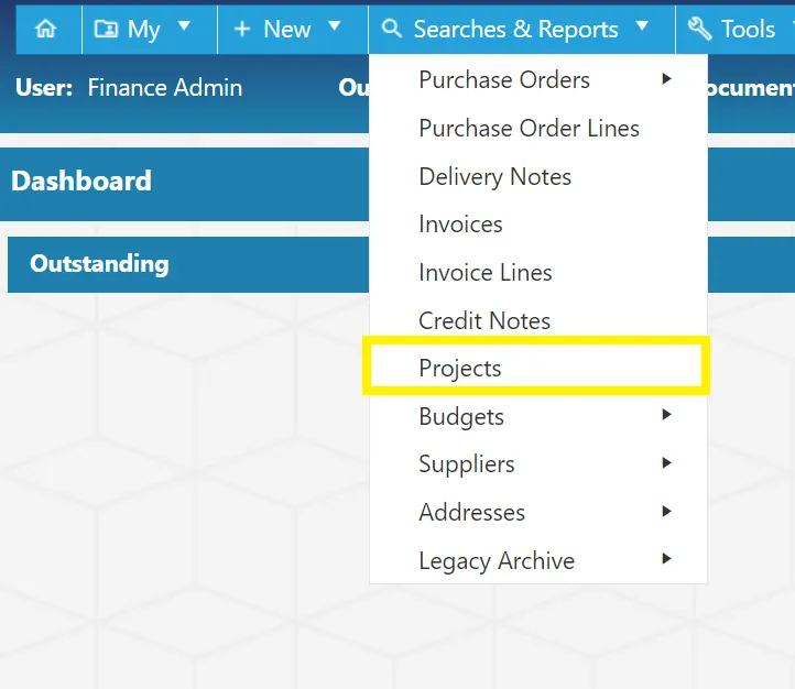 Users can conduct searches for projects within the PO software.