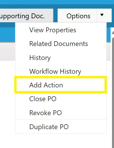 Adding an action against a purchase order allows users to set reminders for themselves against a specific PO.