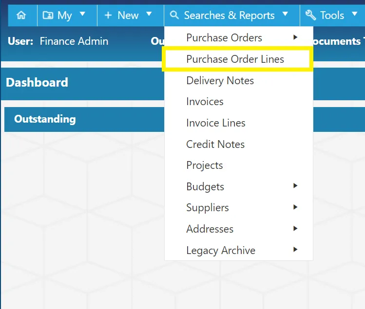Users can search for individual purchase order lines.