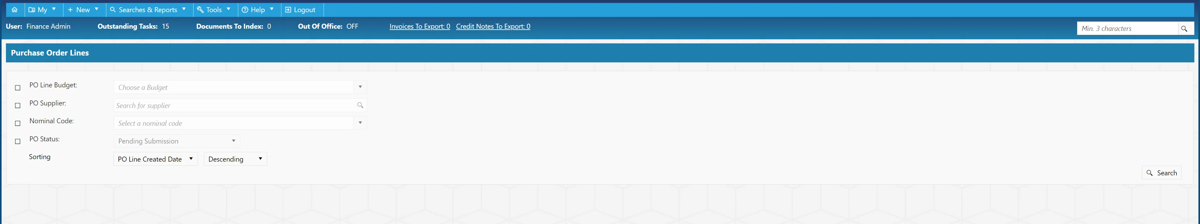 Purchase order line searches can be filtered using several parameters.