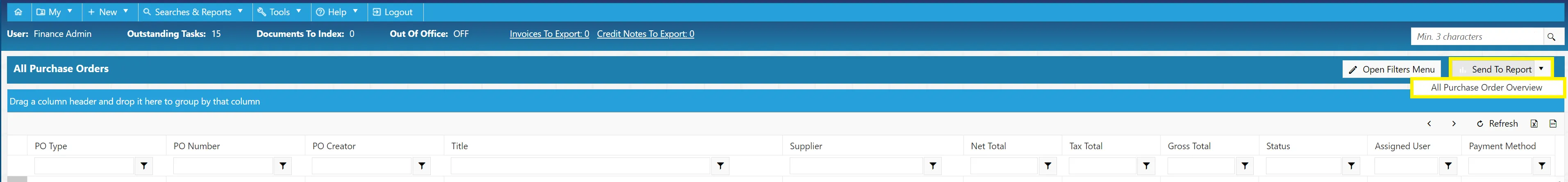 Users can send the search results to a report.