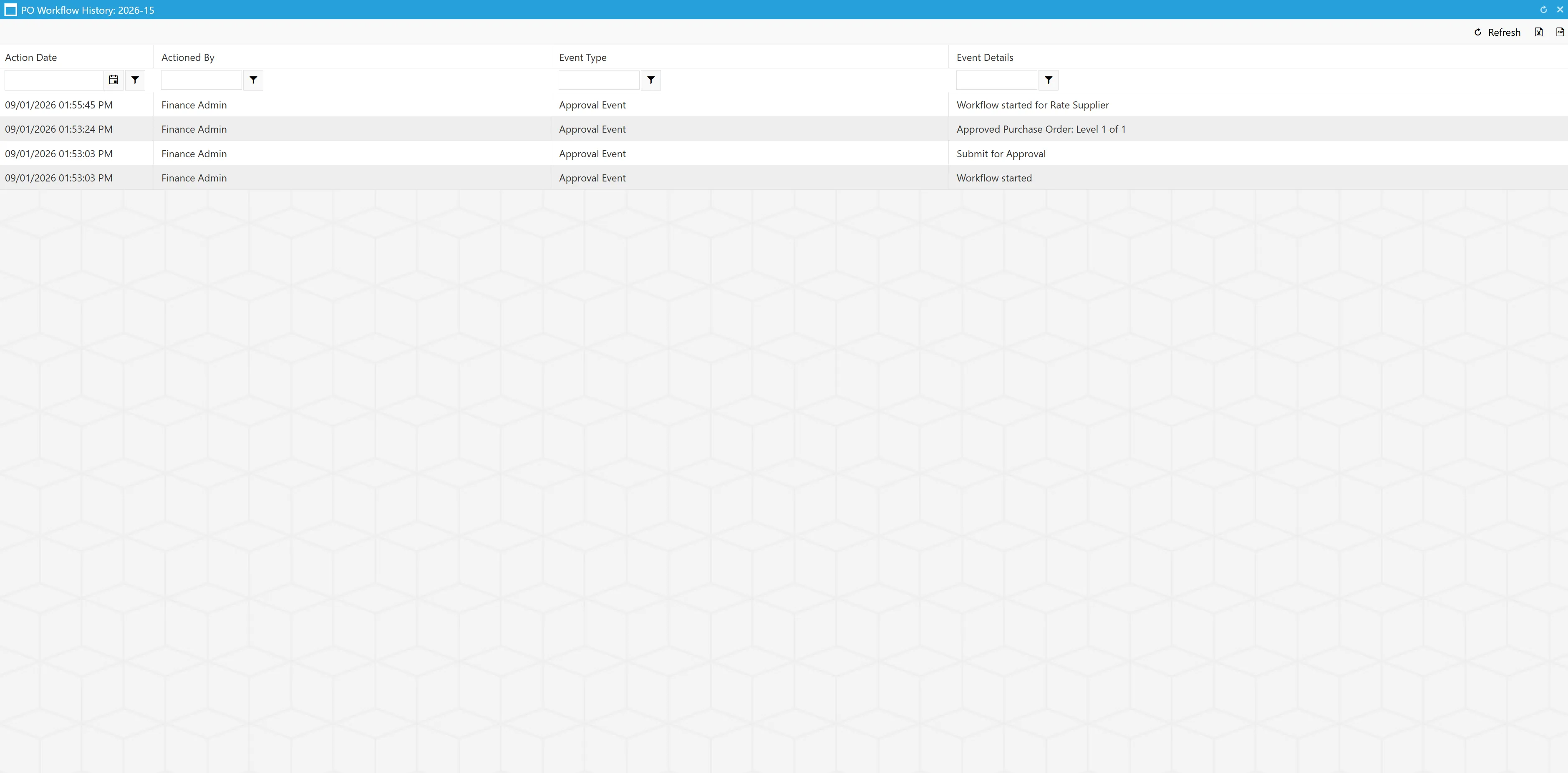 Workflow history is displayed clearly for easy review.
