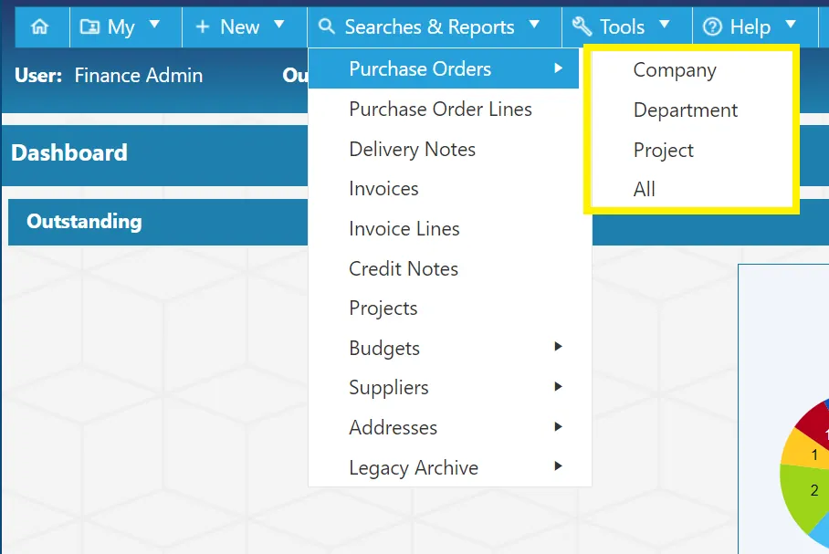 Carry out searches for purchase orders within the PO software.