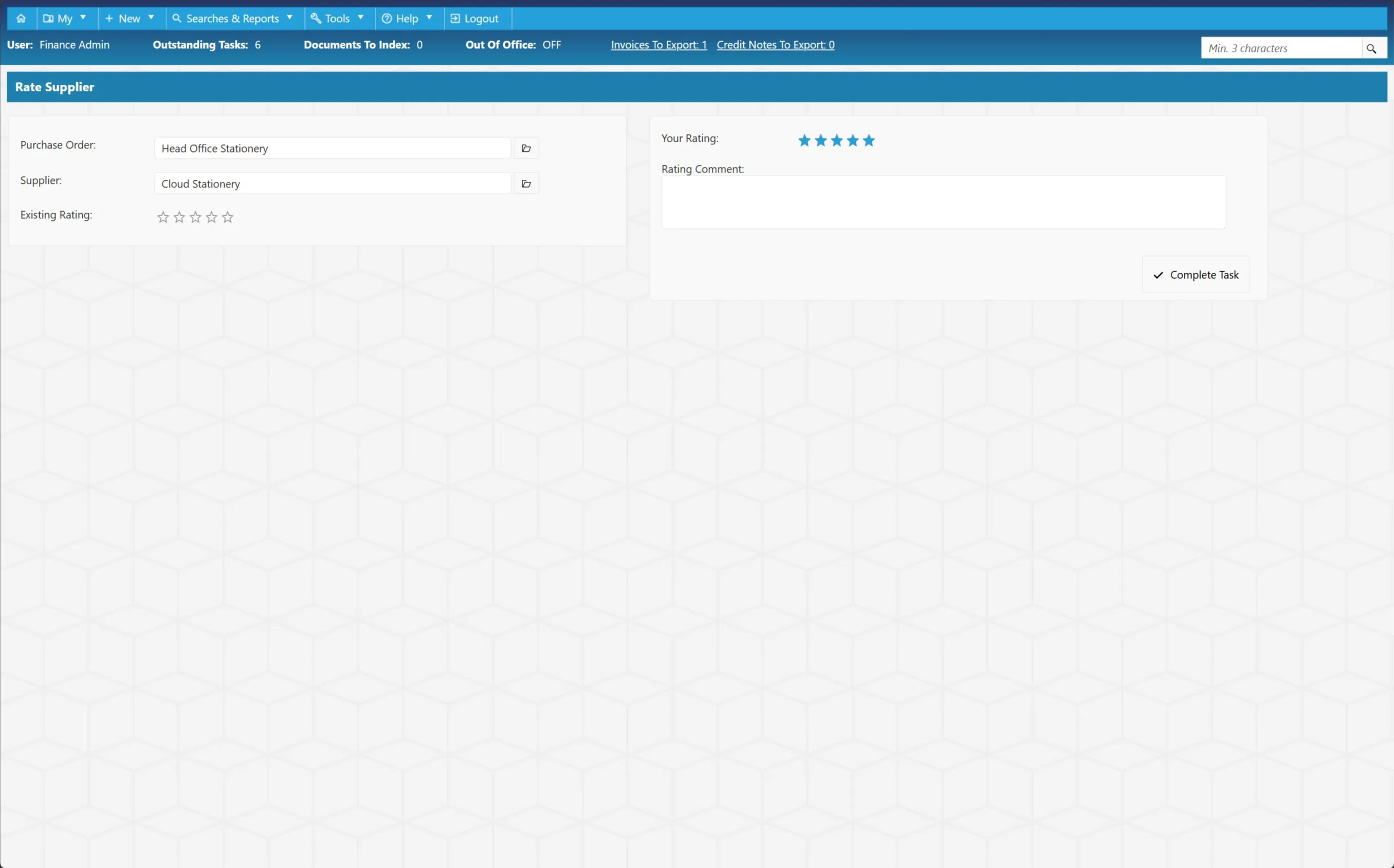 Suppliers can be rated from 1 to 5 stars to indicate performance.