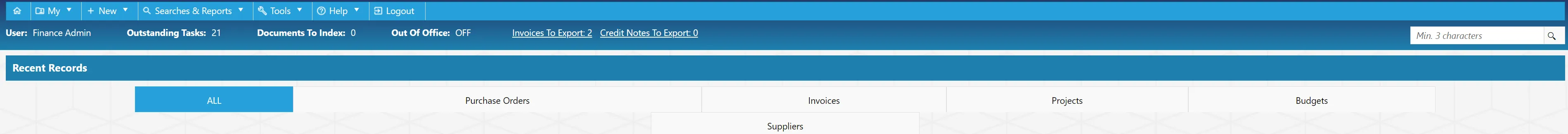Users can filter the recent records by using the filters at the top of each column.