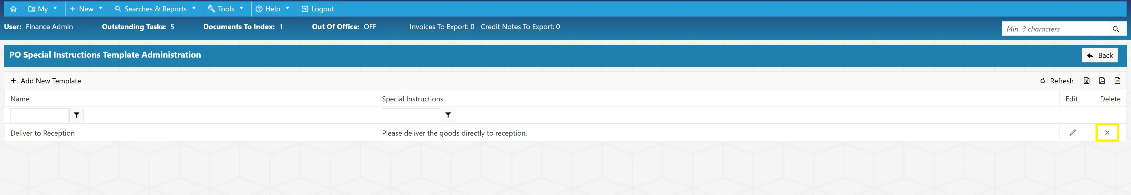 If an existing template is no longer required, it can be deleted from the system.