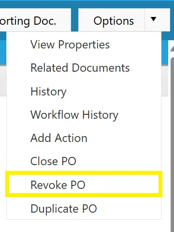 This function allows users to manually revoke a PO that has been issued.