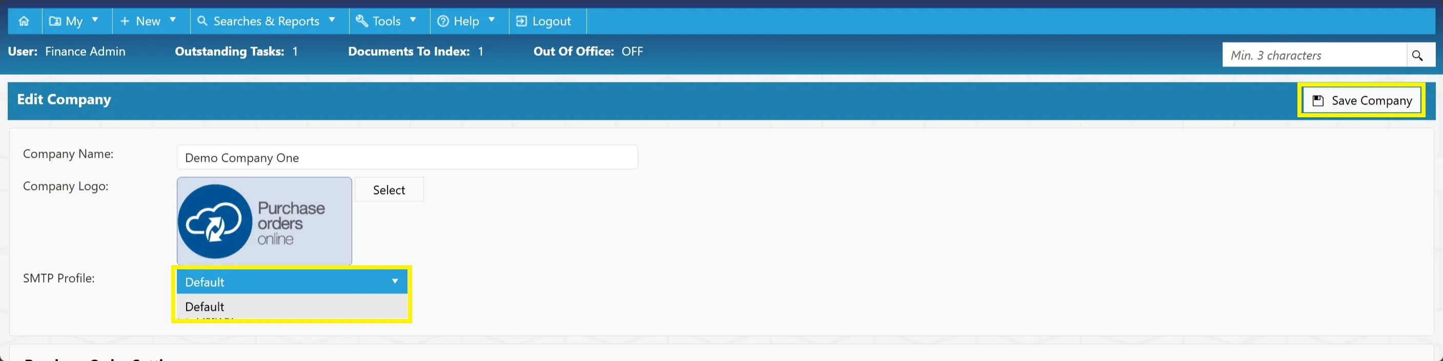 Admin users can edit the SMTP profile as required.