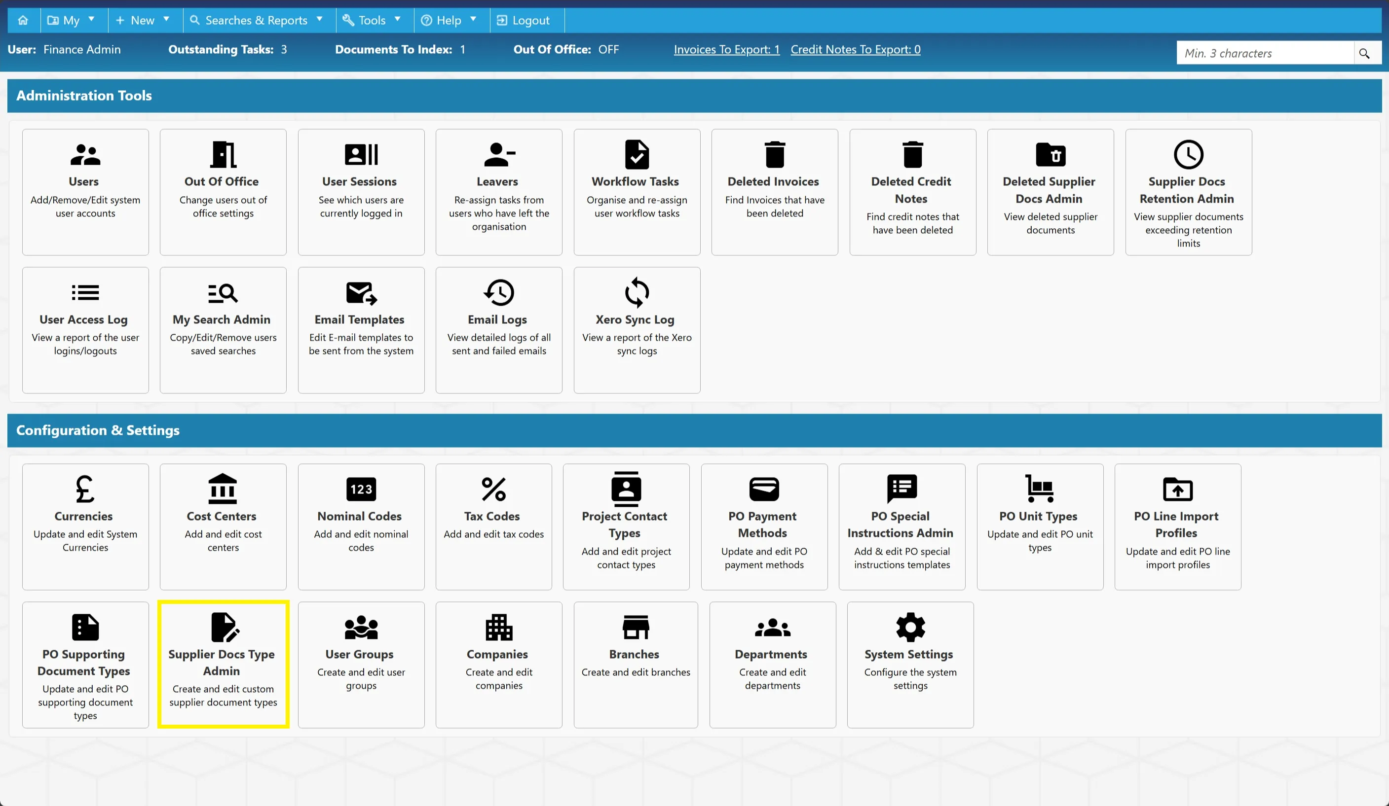 Supplier Docs Types are classes of documents that can be assigned to suppliers.