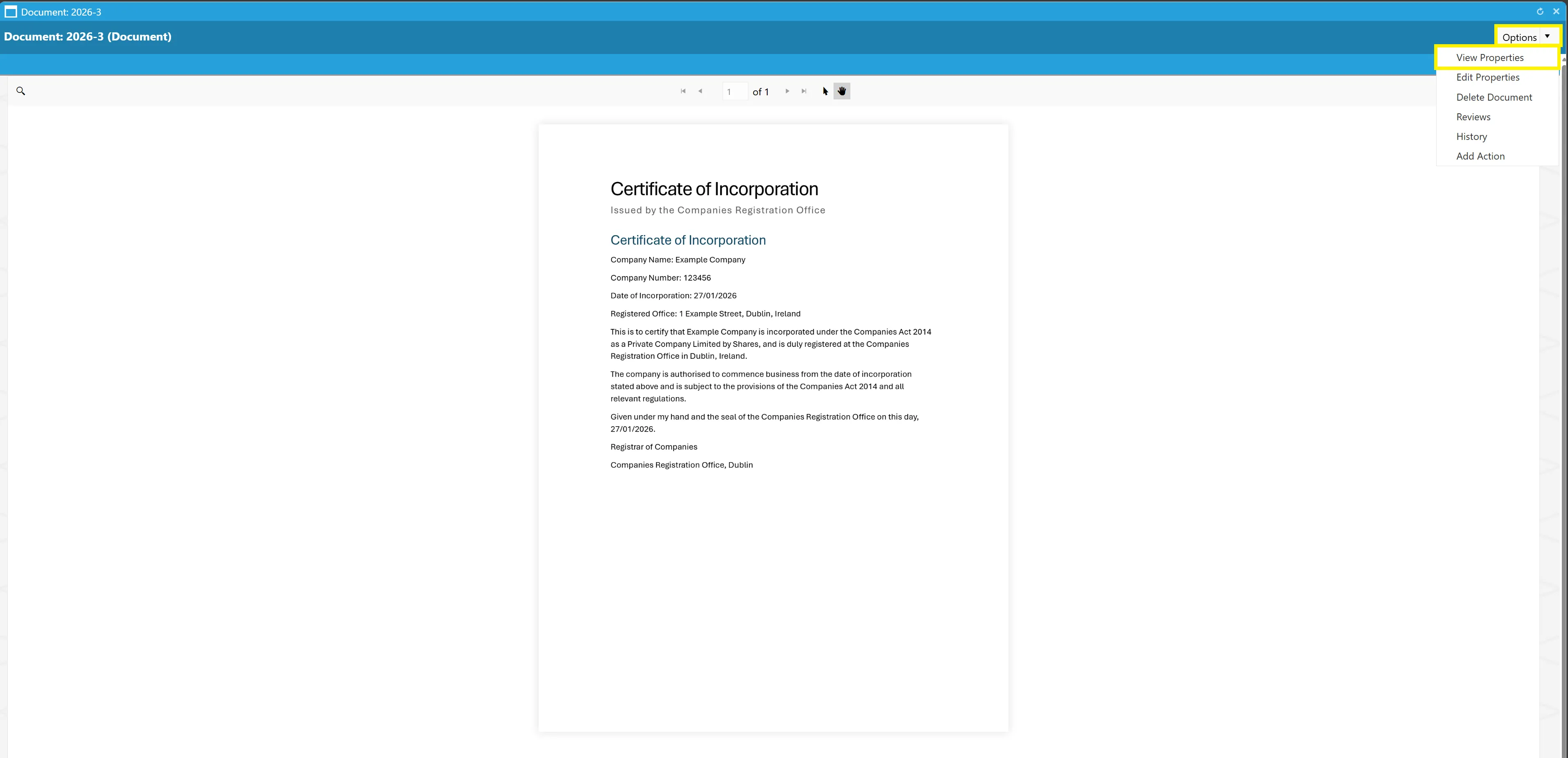 View the supplier document's properties.